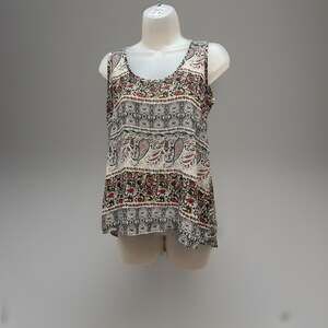 Women's Dots Cream Pink Floral Sleeveless Peplum Weekend Chic Top Size Small